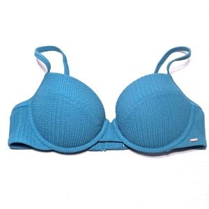 Victoria's Secret‎ PINK Teal Crinkle Push Up Padded Bikini Swim Top Size Large